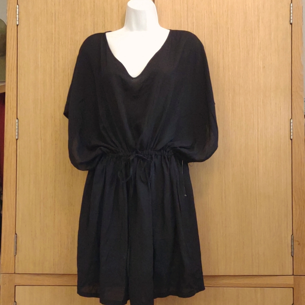 NWOT BLK Cinched Waist Cover Up. SZ M-L By Land's End